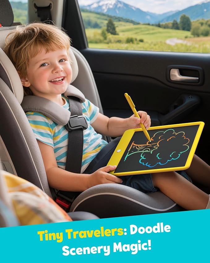 12 Inch LCD Writing Tablet for Kids, Coloring Drawing Pad, Mess Free Doodle Board, Airplane Travel Toys for Boys and Toddlers, Road Trip Essentials, Gifts for 3-8 Year Old Girls (Yellow)