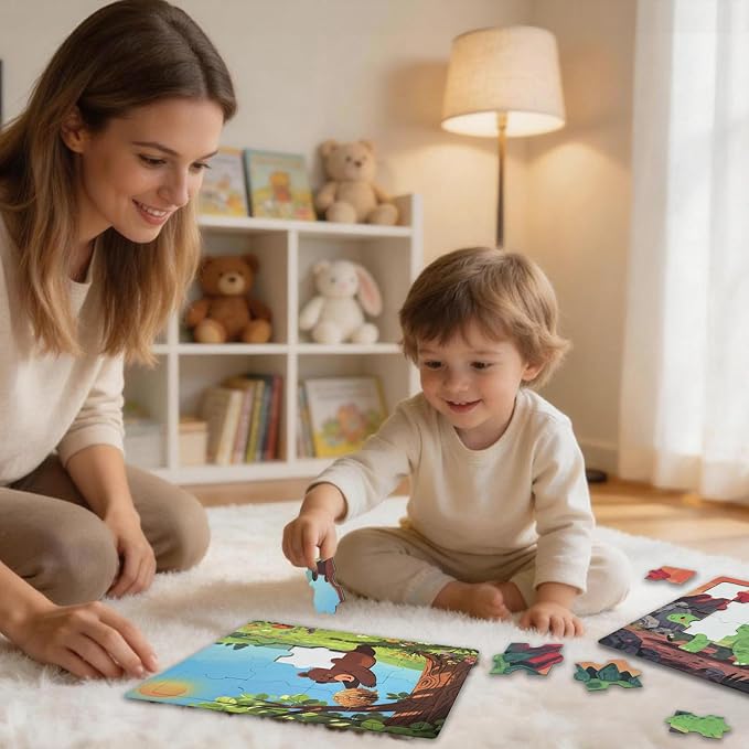 Puzzles for Kids Ages, 24 Pack 16 Pieces Jigsaw Puzzles | With Base Board, Individually Wrapped, Animal Educational Toys, Party Favors Birthday Gifts Classroom Rewards
