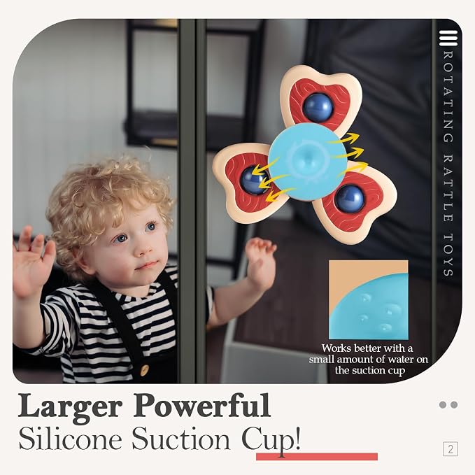 Suction Cup Spinner Airplane Travel Toys for 1 Year Old Boy Girl | Spinning Top 12 18 Months,1 2 Year Old Boy Birthday Gift,Baby Bath Toy for Kids Ages 1-3,Sensory Toy for Infant Toddlers