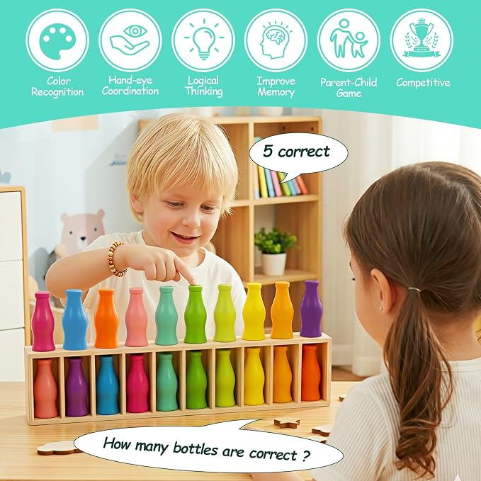 Wooden Bottle Color Matching Games,Family Games for Kids and Adults,2-4 Player,Great Parent-Child Activity