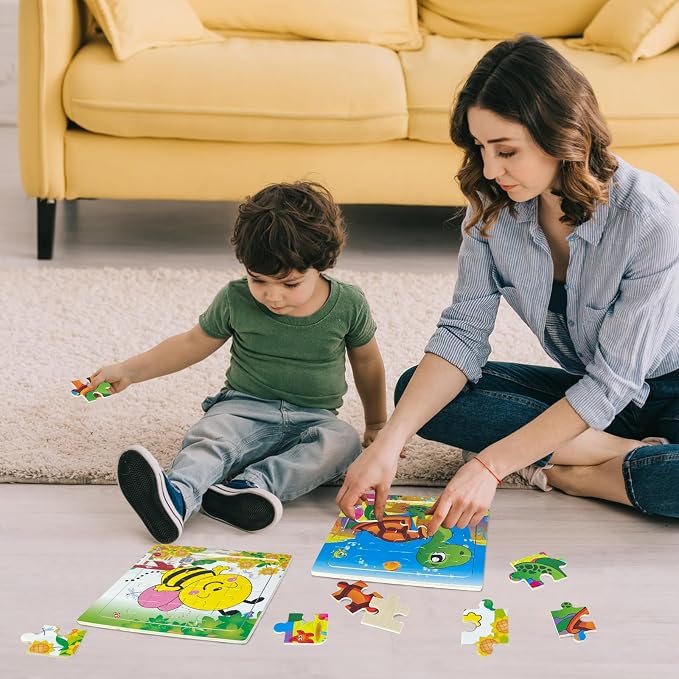 Sealive Wooden Animal Puzzles for Kids Ages 3-5, 6 Pack 16 Piece Jigsaw Set | for Toddlers & Preschoolers, with Early Learning, Fine Motor Skills, Problem Solving, Screen-Free Play, Travel & Gift Option
