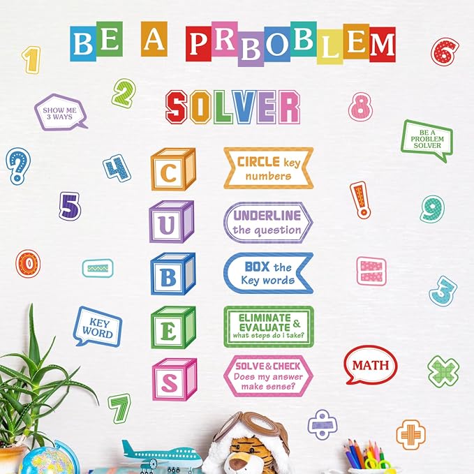 LHIUEM Mathematics Quotes Wall Decals Colorful Math Classroom Wall Sticker | Bulletin Board Window Cling Inspirational Math Educational Wall Decor Back To School Sticker for Classroom Window