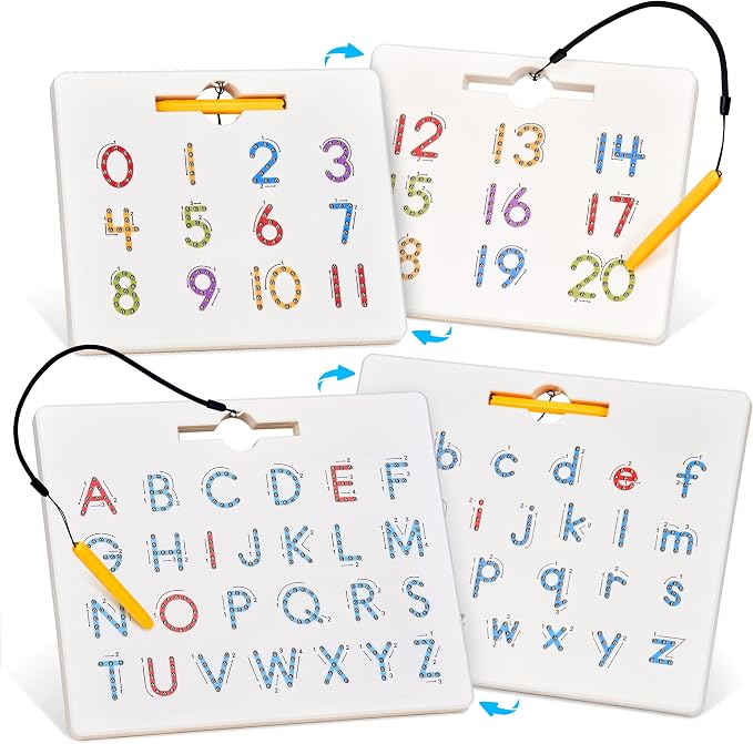 GAMENOTE Magnetic Letter Number Board Double Sided, ABC 123 Tracing Set | 2 in 1 alphabet numbers tracing board, uppercase lowercase ABC 123, math learning, educational toy for toddlers kids