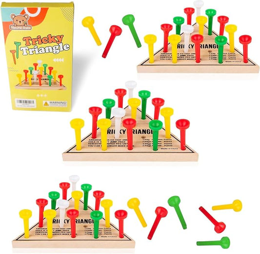 3 Pack - Wooden Triangle Peg Board Game - Retro Mini Travel Game