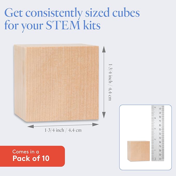 DIY Wood Cubes 1-3/4-inch, Pack of 10 Small Wooden Blocks, Wood Blocks for, STEM and Blank Wooden Cubes, by Woodpeckers
