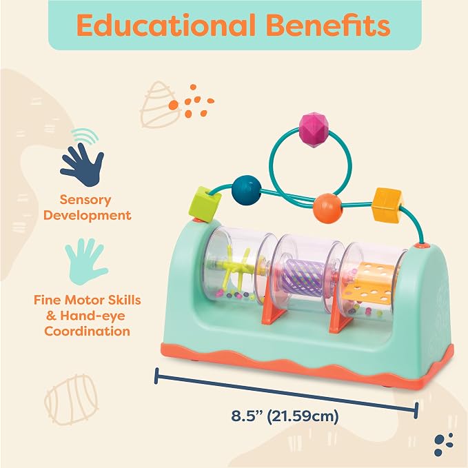 B. toys Bead Maze Baby Activity Station, Spin Rattle and Roll, Interactive | Spin, Rattle & Roll multi-activity station with bead maze and 3 clear spinners filled with beads, paddles, and, 6+ Months