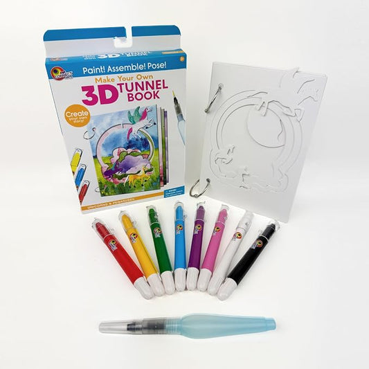 Unicorns & Pegasus Mini 3D Tunnel Book – Hands-on Paper Craft Kit | Build, color & create a pop-in book! Mini animals, watercolor pastels & water brush included. Portable, screen-free fun! 3+