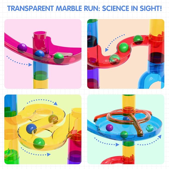 Ifollower Marble Run, 109Pcs Marble Maze Game Building Toys for Kid, Upgrade Mable Track Race Construction STEM Learning Toy, Birthday for Boys Girls Aged 3-12