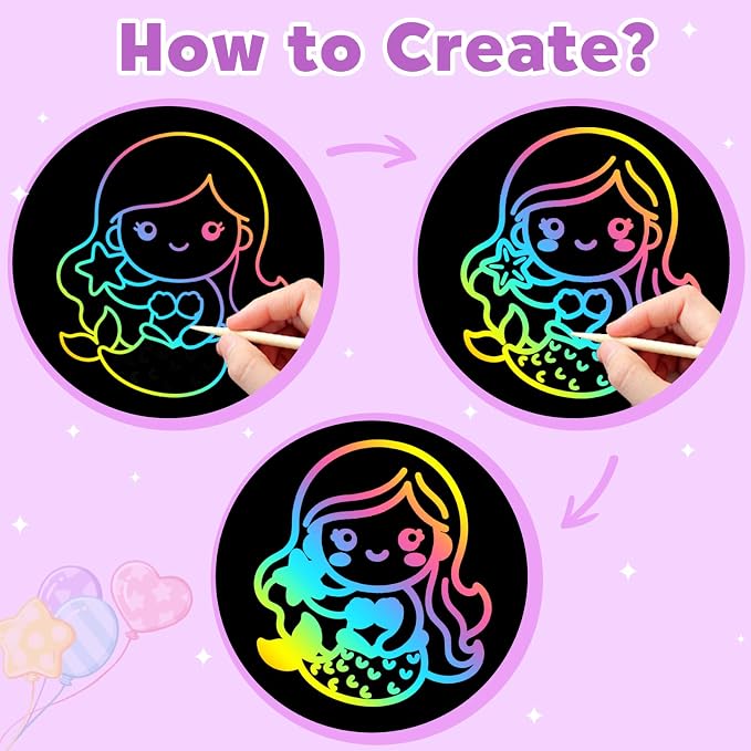 ZMLM Scratch Paper Art-Crafts Gift: 2 Pack Rainbow Notebooks Supplies Toys | Art Crafts for 3 4 5 6 7 8 9 10 11 12 Years Old Girls and Boys Kids Birthday Christmas Party Travel Games Activities Mermaid