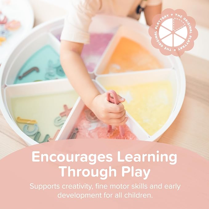 Starter Bundle | Sensory Bin with Lid | Tuff Tray Accessories | Sensory Bin and Lid | Includes 1 PlayTRAY, 6 Compartments, Activity Cards, Bowl, Mini Scoop, Dropper