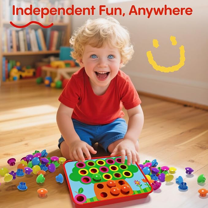AMOSTING Button Art Toy – Educational Color Matching Mosaic Pegboard Sensory Learning Activity for Kids Age 3 4 5, Preschool Gift for Toddlers, Boys and Girls (Pack of 4)