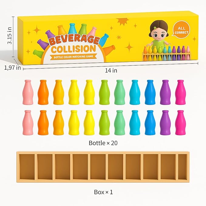 Color Stack Challenge Game, Bottle Color Match Game for 2-4 Players | Family Board Game for Kids 8-12 and Adults, Portable Tabletop Game for Travel, Camping, Holidays and Parties (New Version)