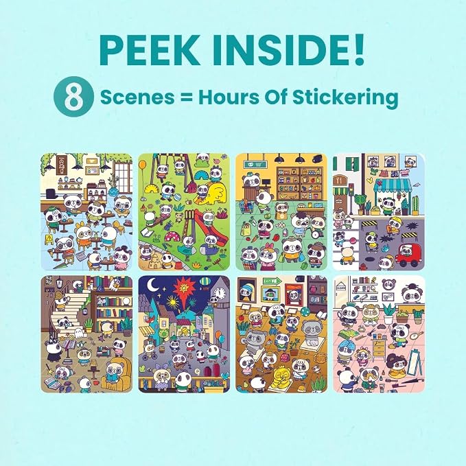 Cupkin Panda Coloring & Sticker Activity Book | 300+ Stickers | Spiral-bound kids craft format with 8 scenes, 8 art pages, side-by-side viewing, and an easy-peel design for ages 2–8