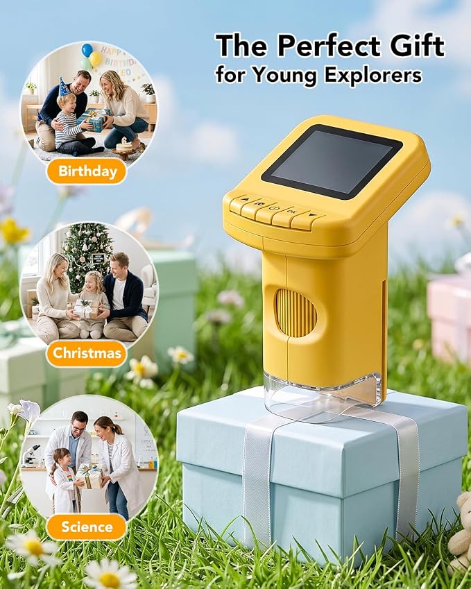 Handheld Portable Microscope for Kids, 120X-1200X for Ages 6-12 Boys Girls | 2.0'' IPS Screen, Photo & Video, 6 LED Lights, Rechargeable, STEM Toys, Christmas Birthday Gifts, for Outdoor Exploration