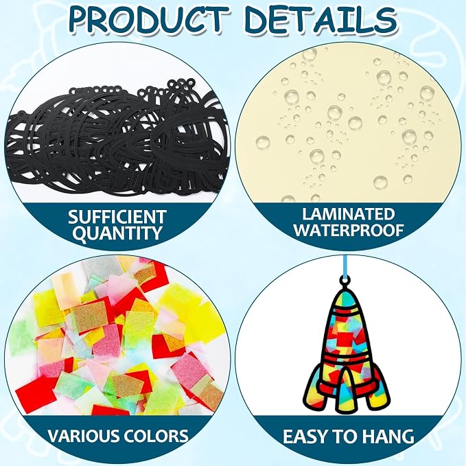 Qyeahkj 36 Set Outer Space Suncatchers Crafts for DIY Solar System Window Tissue Paper Craft Kit Space Hanging Decor for Planet Home Activity Art Project Birthday Party Favor Gift