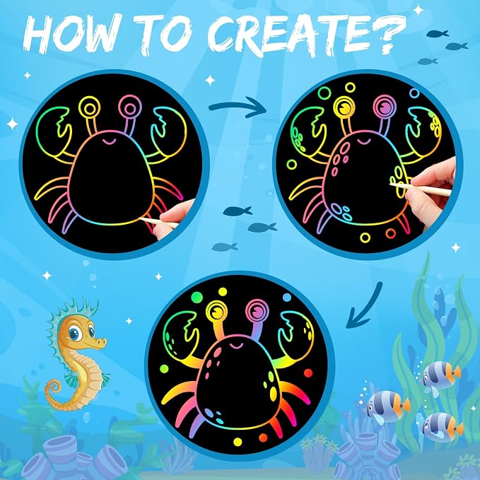 ZMLM Scratch Paper Art-Crafts Gift: 2 Pack Rainbow Notebooks Supplies Toys | Art Crafts for 3 4 5 6 7 8 9 10 11 12 Years Old Girls and Boys Kids Birthday Christmas Party Travel Games Activities Ocean
