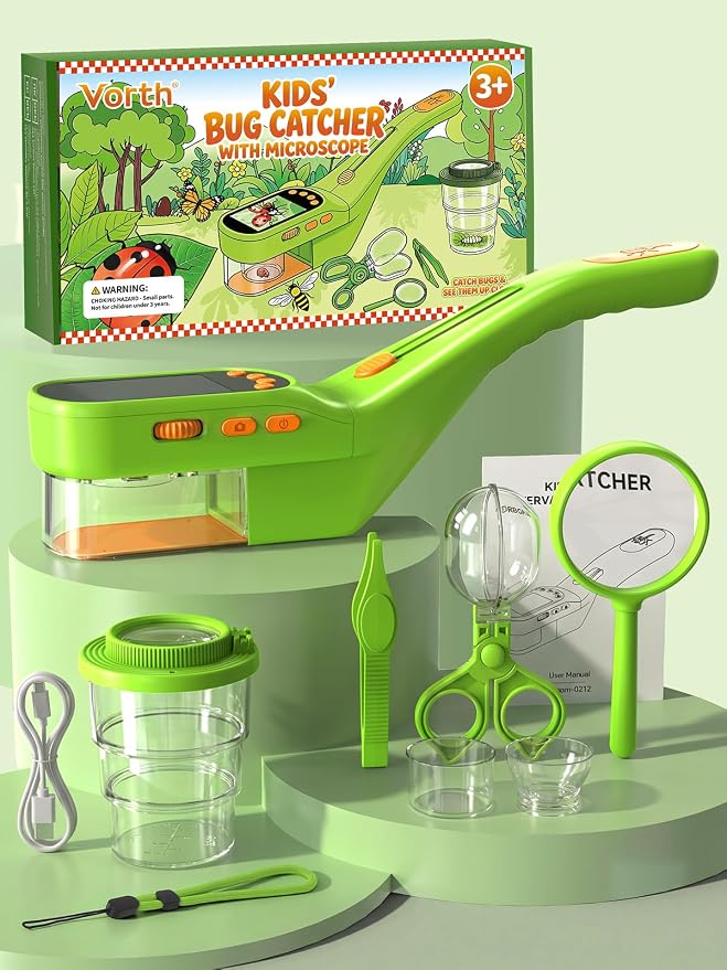 Bug Catcher for Kids with Microscope, Bug Catching Kit-Emerald Green | Kids Microscope, Outdoor Toys with Magnifier, Tweezers & Insect Box, STEM Educational Birthday Gift for Kids Ages 3-12