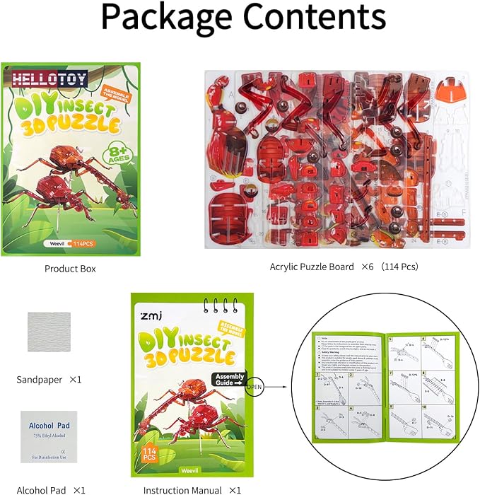 3D Acrylic Insect Puzzle DIY Bug Model Kit Animal STEM Gift | Building Kits Crafts Figurine Sculpture Nature Decoration Educational Display Toys for Kids and Adults (Giraffe Weevil)