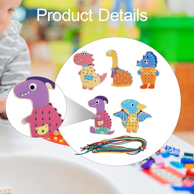 getuse Wooden Lacing Cards Sewing Threading Toys for Kids Preschoolers Fine Motor Skills Development Hand-Eye Coordination Learning Toy- Style B