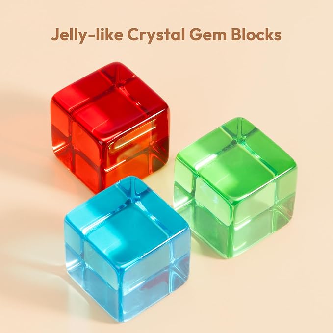 Woodtoe Large Building Blocks for Toddlers, Montessori Stacking Toys for 1 2 3 4 Year Old Baby Boys Girls, No Choking Hazard, Big Acrylic Gem Cubes Rainbow Blocks, STEM Sensory Toy Gifts for Kids 1-3
