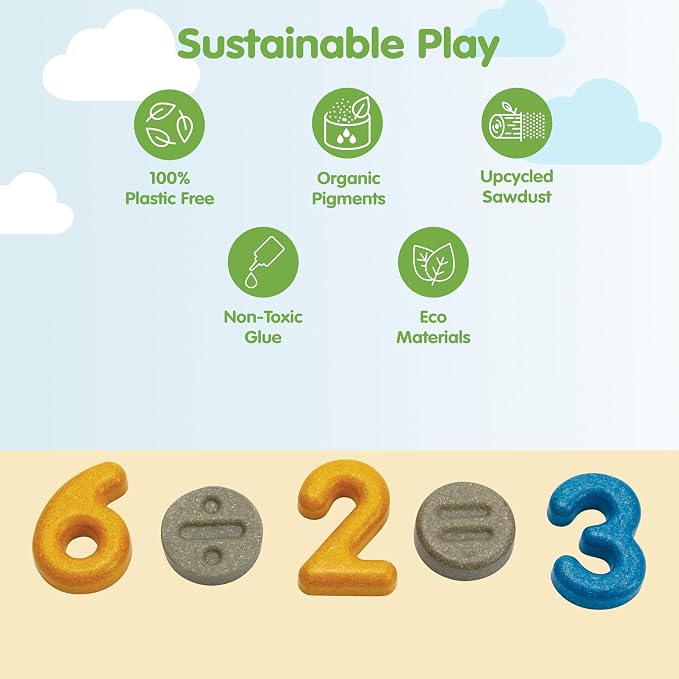 PlanToys® Numbers & Symbols Wooden Learning Set for Kids Ages 3+ Montessori | numbers symbols learning set, montessori counting addition subtraction, early math toy, ages 3+ educational, preschool kids g