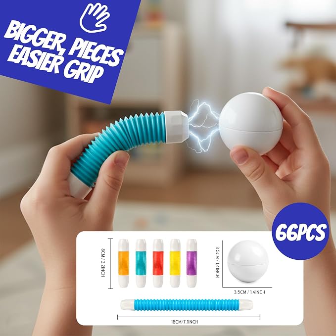 Flexible Magnetic Tubes for Kids, 66 PCS STEM Learning Builder Set | Flexible Magnetic Building Sticks, Build Snap & Shape Creative Structures, Sensory Learning Gift for Kids