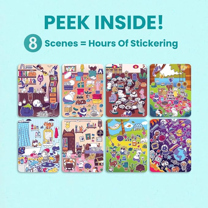 Cupkin Land of Cats Coloring & Sticker Activity Book | 300+ Stickers | Spiral-bound kids craft format with 8 scenes, 8 art pages, side-by-side viewing, and an easy-peel design for ages 2–8