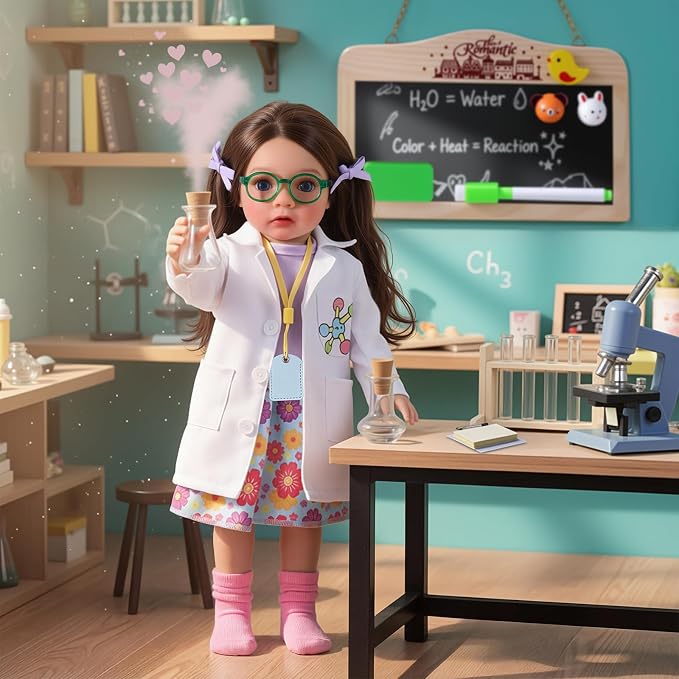 BABESIDE 16 Inch American Scientist Girl Doll with Microscope, Lab Play Set | Reborn Baby Dolls Girl, Chemistry Lab Accessories, Complete Pretend Play Scientist Toy, Birthday Gift for Kids Age 3+