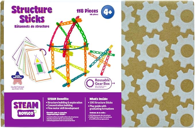 Roylco STEAM Structure Sticks Kit - Multi Color Plastic Sticks to Inspire Creativity - Build and Create with Unique Design