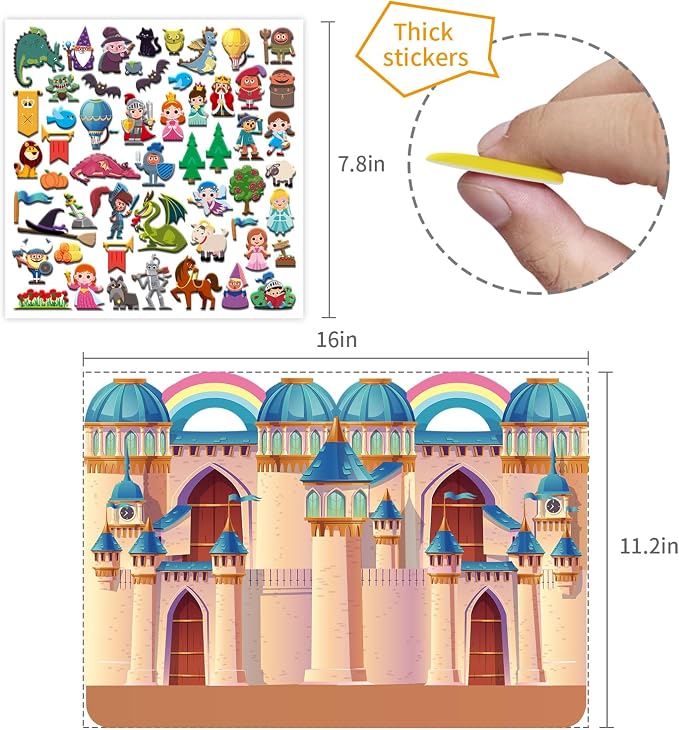 Kalysky Dress Up Sticker Books for Girls Ages 2-4 4-8, Reusable Puffy 3D Sticker Books for Toddlers 2-4 Years, Include Princess Mermaid Fairy and Fashion Girl,Activity Book for Toddlers 1-3