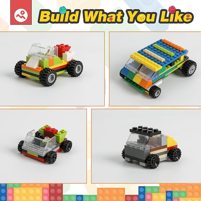 HUIZDQ 120pcs Wheels and Axles Set, Compatible with Classic Brick Toys | Including Wheels, Windshield, Traffic Light, Vehicle & Truck Parts, Classic Pieces & Accessories