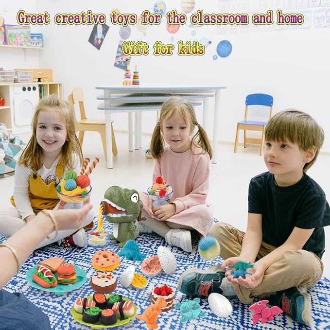 Dinosaur Dough Play Set Dino Noodle Maker & Egg Molds Kit for Kids Ages 3-8 | Non-Toxic Modeling Clay, Burr-Free Dinosaur Molds, Fine Motor Sensory Craft Toy, Perfect Birthday Easter Gift for Boys Girls