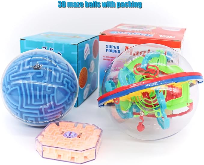 3D Puzzle Game Ball and Mini Cube, 3D Maze Ball, Brain Teaser Puzzles Sphere Globe Game and Training Labyrinth Toy Gifts for Kids, Educational Toy