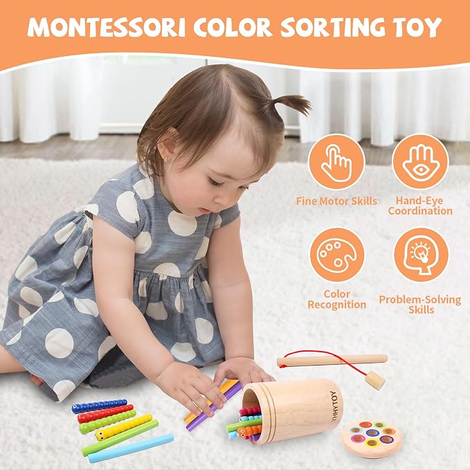 Montessori Toys for 2+ Year Old, Magnetic Fishing Game Color Sorting Toys | Dual Gameplay Preschool Learning Toys for Ages 2-4, Fine Motor Skills Development Sensory Toys, 2 3 Year Old Girls Boys Gift