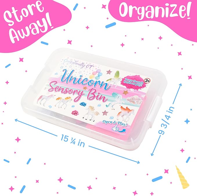 Unicorn Sensory Sand Bin-38 PCS Set with 2 lb Magic Sand, Sensory Bin for Toddlers & Scooper-Count Sparkly Pom-Poms, Bring Unicorns to Life - Ideal Gift for Kids | 38 piece toddler sensory bin kit with magic play sand, scoopers, and sparkly pom-poms. I...