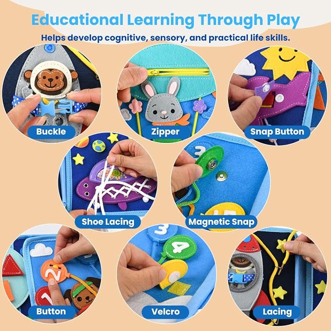 Busy Book for Toddlers 1–3 – Montessori Busy Board & Educational Toys for 2 Year Old – Away We Go Travel Activity Book