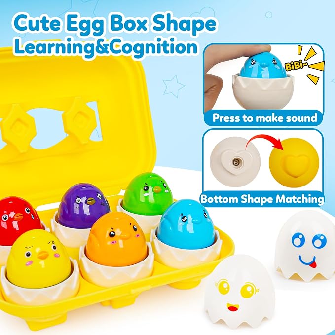 Egg Toddler Toys,Montessori Geometric Egg Shape Sorter Toys Preschool Learning Educational Color Sorting & Eggs Puzzles Matching Games Fine Motor Toy for Boys Girls Ages 1-3