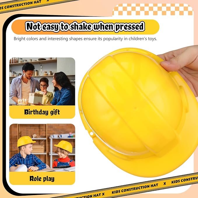 2pcs Kids Construction Hat Yellow Plastic: 8.26 Inch Hard Hats Worker Helmets for Kids Pretend Role Play Themed Parties Dress up and Fun