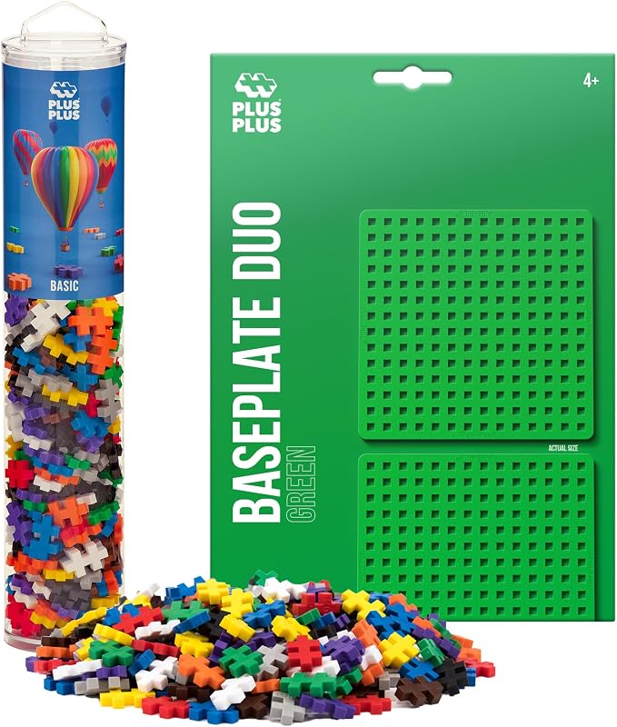 PLUS PLUS 240 Piece Basic Mix Tube & Baseplate - Waffle Blocks Stem Toy | Sensory Bin Fillers, Gifts for Boys & Girls, Classroom Must Haves, Christmas Stocking Stuffers for Kids, Math Manipulatives