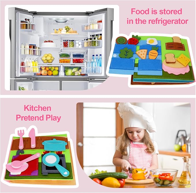 Montessori Felt Busy Book, Pretend Play Toddlers Book for Kids Age 2-4 | Montessori toys, Toddler travel toys, Kids travel essentials, Screen-free activities, Quiet play, Girls Christmas Gift