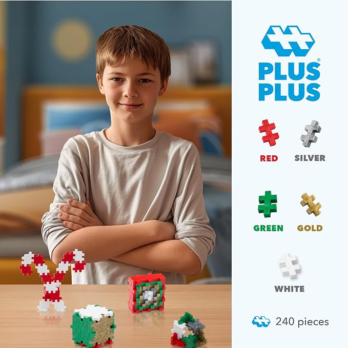 PLUS PLUS 240 Piece Holiday Mix - Mini Waffle Blocks, Classroom Must Haves | STEM Toys, Sensory Bin Fillers, Occupational Therapy Tools, Gifts for Boys & Girls, Christmas Stocking Stuffers for Kids