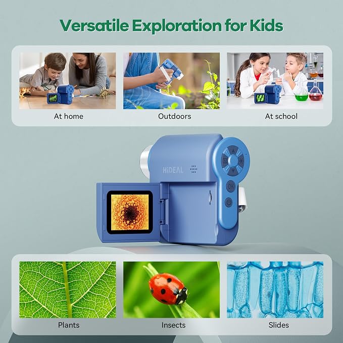 Hideal HP20 IPS Microscope for Kids: [3-in-1] [Easy and Fun] 2" Portable Handheld Microscope Miniscope, Pocket Mini Scope Educational Science Kit, Christmas Birthday Gifts for Kids, 32GB, Blue