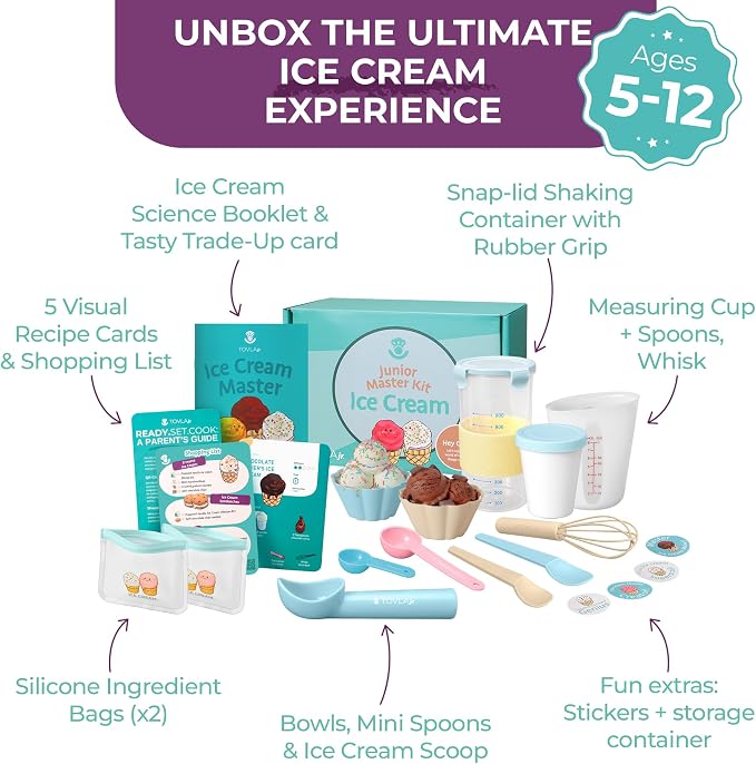 Kids Ice Cream Science Maker Kit | Real Reusable | Ages 5-12 | STEM DIY Activity | Make Homemade Ice Cream No Machine Needed | Screen Free Summer Fun | Birthday Christmas Gift