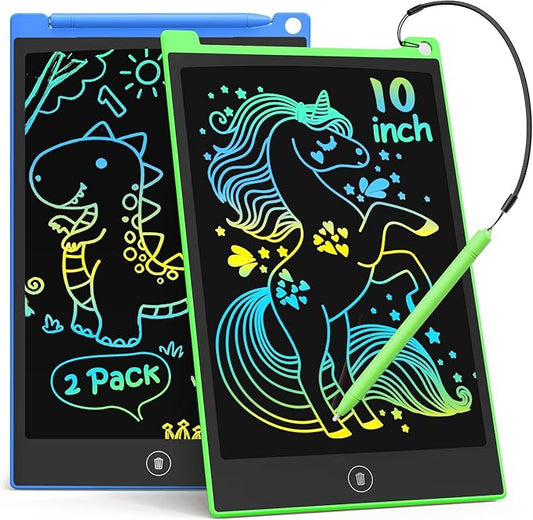 TECJOE 10 Inch 2 Pack LCD Writing Tablet for Kids, Mess Free Drawing Tablet | Colorful Drawing Pad, Travel Road Trips Essential, Quiet Time, Learning Toys Birthday Gifts for Boys Girls Ages 3-8