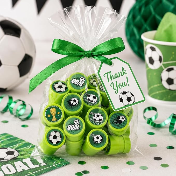 Cinrobiye 24 Pcs Soccer Sports Stampers for Kids, Pre-Inked Football Party Favor Set, Sports Birthday Party Supplies, Classroom Rewards, Goody Bags, Piñata Fillers