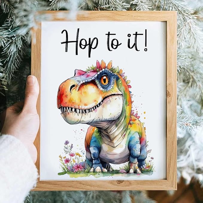 Watercolor Inspirational Dinosaur Poster Floral Animal Art Print 8X10Inch | Inspirational Watercolor Classroom Dinosaur Decor,Bedroom Nursery Classroom Quote Unframed