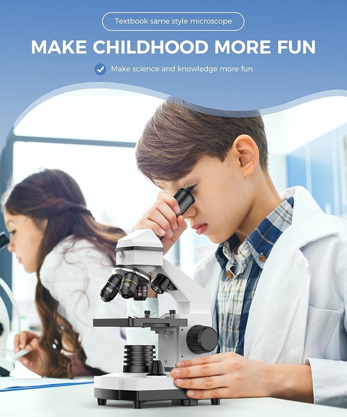 PalliPartners Compound Microscope for Adults & Students, White | 100X-2000X High-Power, Biological Microscope, School Lab & Home Education, with Slides Set & Phone Adapter