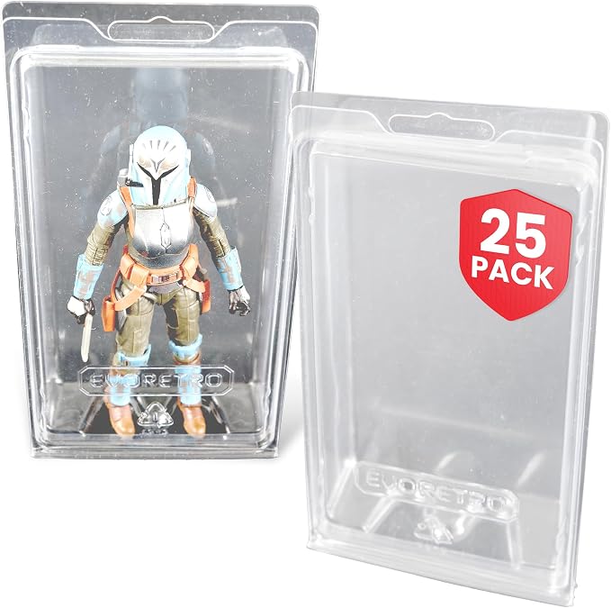 Action Figure Display Case Protector - Blister Clamshell for 6 in Loose Action Figures 25 Pack - Clear APET Plastic - Fits Star Wars, Marvel, G.I. Joe - Holes for Peg Boards - Durable Display Case