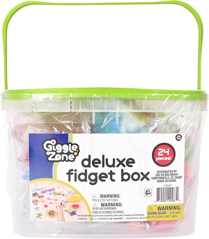 Sunny Days Entertainment Fidget Box 24 Piece - Sensory Toys Pack - Ages 3+ | Plastic Construction, Multicolor Set, 7.5 in x 7.5 in x 5 in, 36+ Months, ADHD Anxiety Support, Storage Case Included