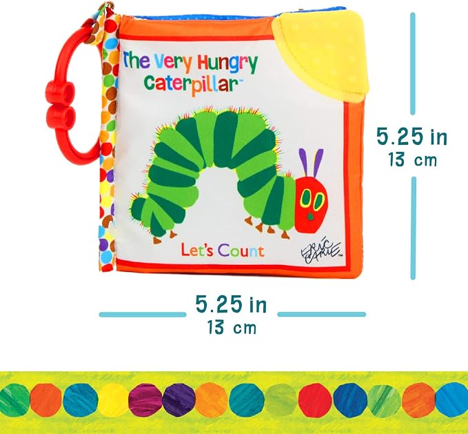 Let's Count Soft Book - World of Eric Carle the Very Hungry Caterpillar Baby on the Go Clip Teething Crinkle Soft Sensory Book for Babies, 5.25x5.25 Inch